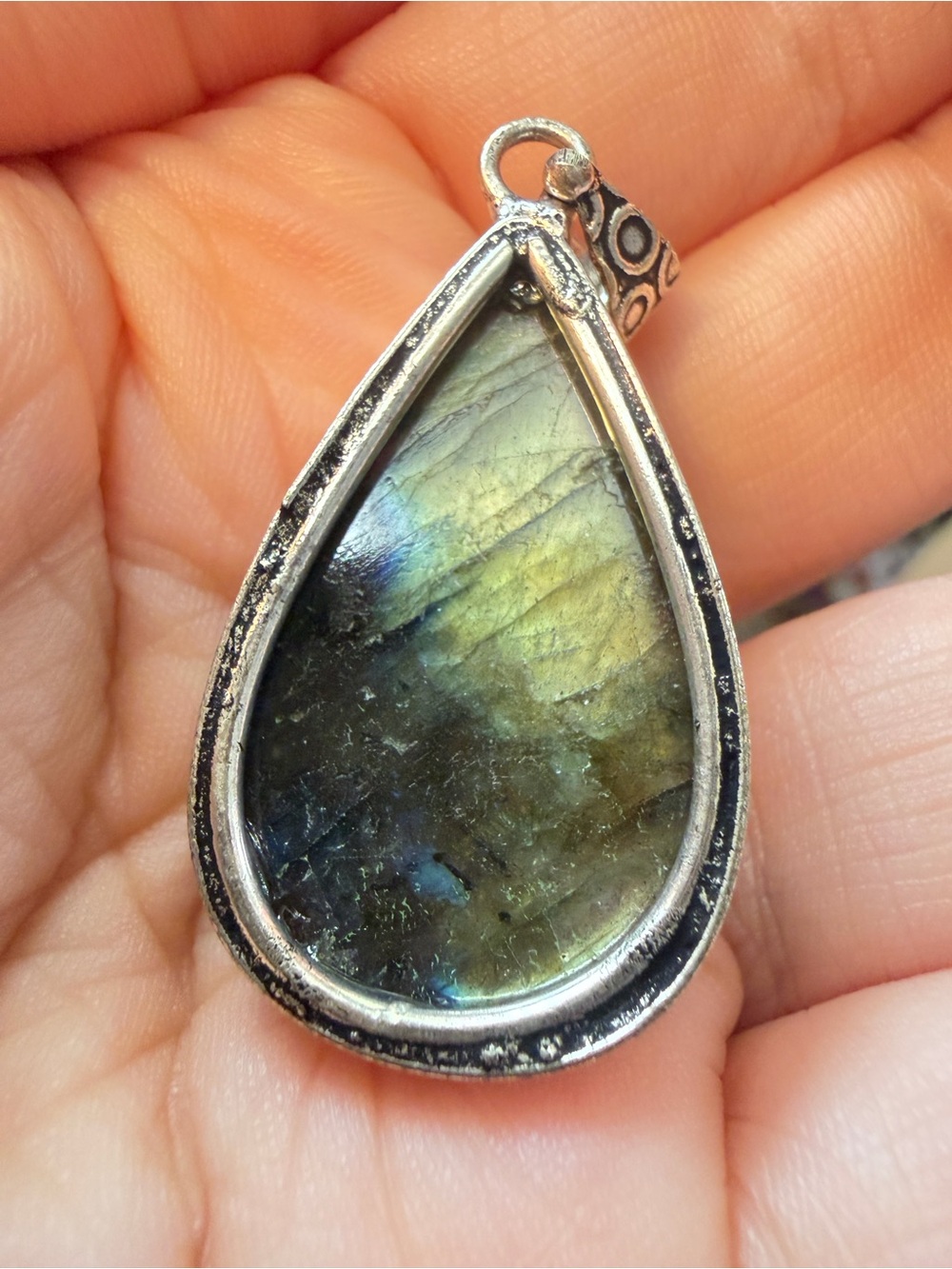 Labradorite Pendant | Blue Teal Flash | Artisan Teardrop | 1.65 Inches - Picture 10 of 10